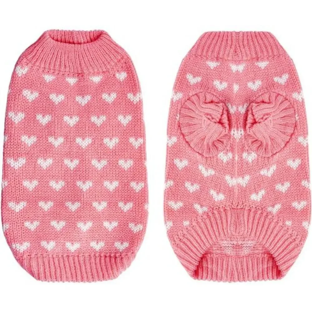Pink Dog & Cat Sweater Knitted Heart Puppy Pullover Warm Soft Holidays Clothes - Picture 3 of 9